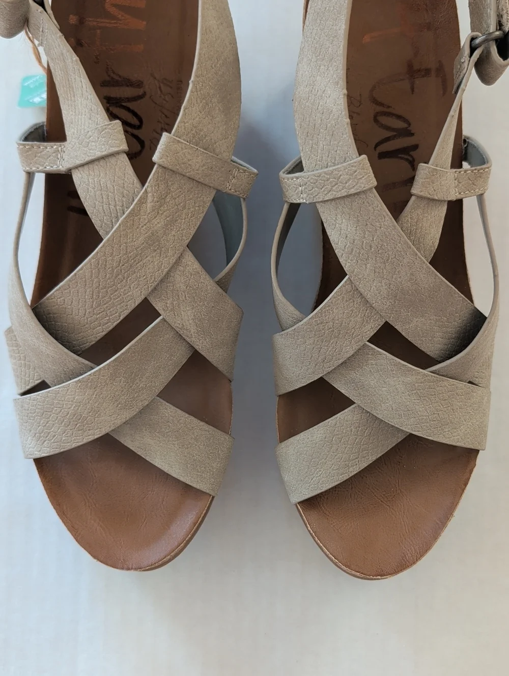 Blowfish Malibu 4Earth Hot Sun Strappy Wedge Sandals 11 Taupe Grey - DEFECT